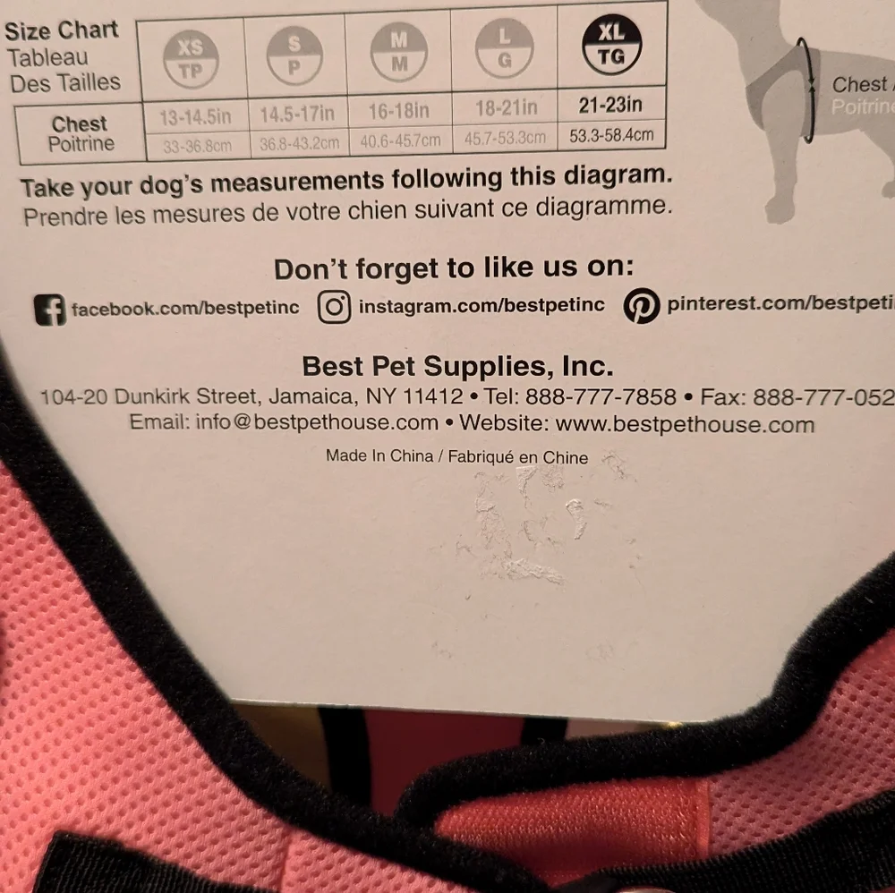 Voyager, pink dog harness. XL